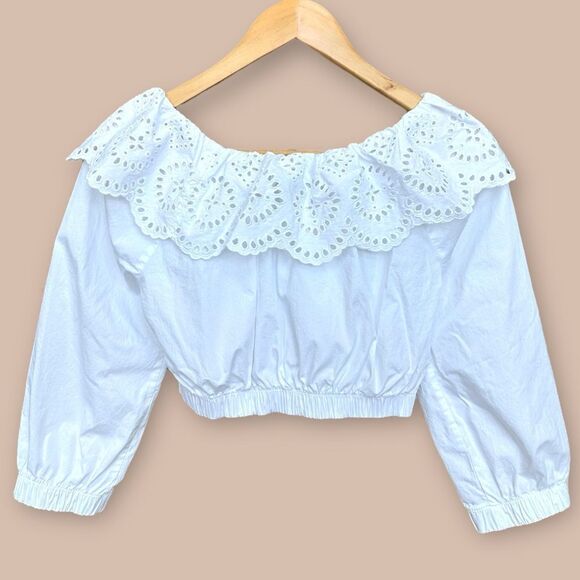 ZARA Eyelet Poplin Crop Top White Size Small Bloggers Fav! - Picture 3 of 5